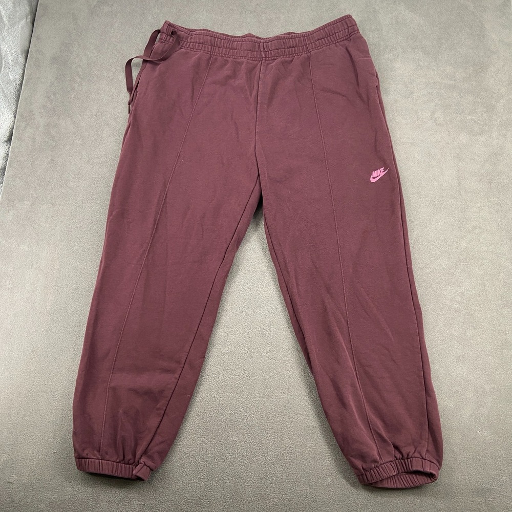 Nike Sportswear Dance Pants Womens 2XL Dark Pink Fleece Loose Fit Tapered Leg